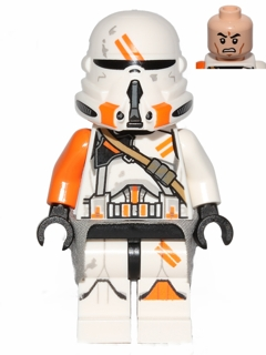 Lego, Minifigure, Star Wars, Clone Airborne Trooper, 212th Attack Battalion (Phase 2) - Orange Arm, Dirt Stains, Light Bluish Gray Cloth Kama, Scowl, SW0523