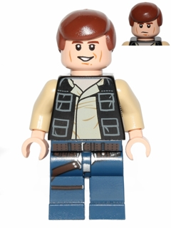 Lego, Minifigure, Star Wars, Han Solo - Black Vest with Pockets over Tan Shirt with Dark Tan Creases, Dark Blue Legs with Belts, Smooth Hair, sw0539