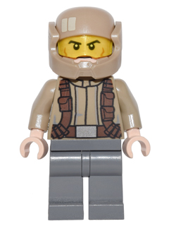 Lego, Minifigure, Star Wars, Episode 7, Resistance Trooper - Dark Tan Jacket, Frown, Cheek Lines, sw0720