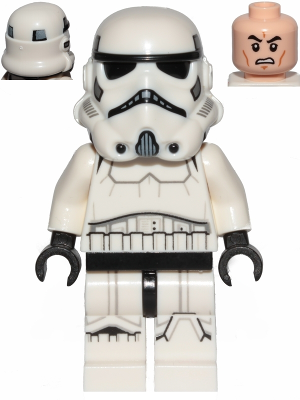 Lego, Minifigure, Star Wars, Imperial Stormtrooper,  Male, Dual Molded Helmet with Light Bluish Gray Panels on Back, Light Nougat Head, Scowl, SW0997b