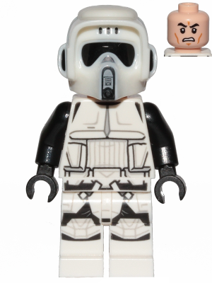 Lego, Minifigure, Star Wars, Imperial Scout Trooper - Male, Dual Molded Helmet, Light Nougat Head, Scowl, SW1007