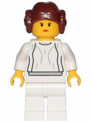 Lego, Minifigure, Star Wars, Princess Leia - White Dress, Simple Belt, Yellow Head and Hands, 20th Anniversary Torso, with 20 Years 4x4 Tile, SW1022-1