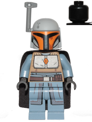 Lego, Minifigure, Star Wars, Mandalorian Tribe Warrior - Female, Black Cape, Light Bluish Gray Helmet with Antenna / Rangefinder, SW1077