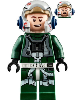 Lego, Minifigure, Star Wars, Rebel Pilot A-wing (Open Helmet, Dark Green Jumpsuit, Smile / Scared) (Arvel Crynyd), SW1092