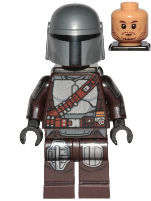 Lego, Minifigure. Star Wars, The Book of Boba Fett, The Mandalorian / Din Djarin / 'Mando' - Silver Beskar Armor, Jet Pack, Printed Head, sw1212