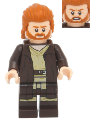 Lego, Minifigure. Star Wars, Obi-Wan Kenobi - Dark Brown Robe, Dark Orange Mid-Length Hair with Ruffled Back, SW1227