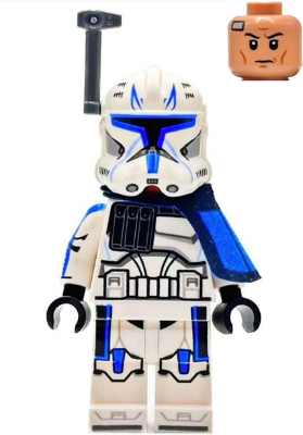 Lego, Minifigure, Star Wars, Clone Trooper Captain Rex, 501st Legion (Phase 2) - Blue Cloth Pauldron, Rangefinder, Printed White Arms, SW1315