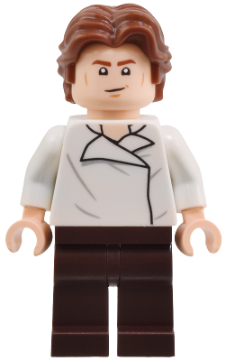 Lego, Minifigure, Star Wars, Han Solo - White Shirt with Wrinkles on Front and Back, Dark Brown Legs, Wavy Hair, sw1371