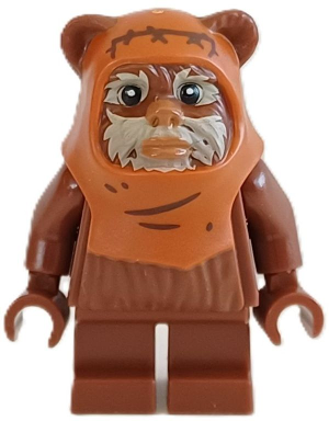 Lego, Minifigure, Star Wars, Wicket (Ewok) - Molded Dark Orange Hood with Wrinkles, SW1435