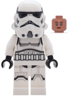 Lego, Minifigure, Star Wars, Imperial Stormtrooper - Female, Dual Molded Helmet with Light Bluish Gray Panels on Back, Shoulder Belts, Sienna Head, sw1464