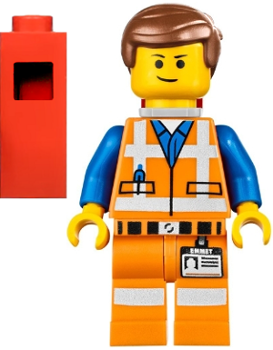 Lego, Minifigure, The Lego Movie, Emmet, Lopsided Closed Mouth Smile, with piece of resistance, TLM018