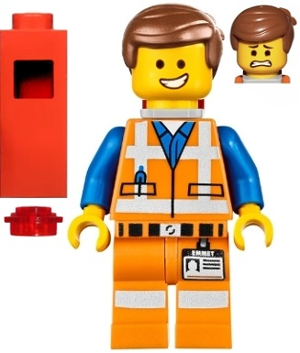 Lego, Minifigure, The Lego Movie, Emmet - Wide Smile, with Piece of Resistance and Plate on Leg, tlm026