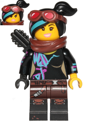 Lego, Minifigure, The Lego Movie, Lucy Wyldstyle with Black Quiver, Reddish Brown Scarf and Goggles, Open Mouth Smile / Angry, TLM117