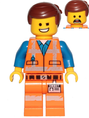 Lego, Minifigure, The Lego Movie, Emmet - Wink Smile / Scared, Worn Uniform, TLM120