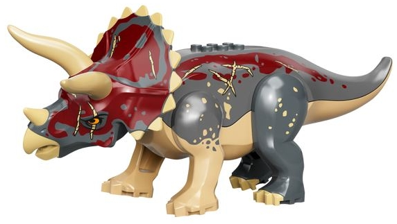 Lego, Minifigure, Dinosaur, Dinosaur Triceratops with Dark Bluish Gray Back and Dark Red Markings, tricera07