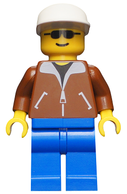 Lego, Minifigure, City, Town, Jacket Brown - Blue Legs, White Cap, TRN022