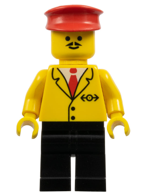 Lego, Minifigure, City, Train, Railway Employee 5, Black Legs, Red Hat, TRN060