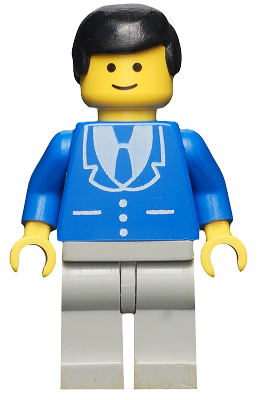 Lego, Minifigure, City, Town, Suit with 3 Buttons Blue - Light Gray Legs, Black Male Hair, TRN070