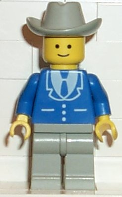 Lego, Minifigure, City, Town, Suit with 3 Buttons Blue - Light Gray Legs, Light Gray Cowboy Hat, TRN084