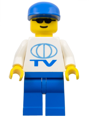Lego, Minifigure, Town, Classic Town, TV Logo Large Pattern, Blue Legs, Blue Cap, Sunglasses, TV003