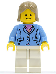 Lego, Minifigure, Town, Medium Blue Jacket, White Legs, Dark Tan Female Hair, twn040
