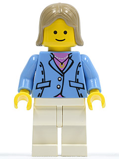 Lego, Minifigure, Town, Medium Blue Jacket, White Legs, Dark Tan Female Hair, twn040