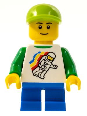 Lego, Minifigure, City, Town, Classic Space Minifigure Floating Pattern, Blue Short Legs, Lime Short Bill Cap, Black Eyebrows, TWN131a