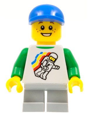 Lego, Minifigure, City, Town, Classic Space Minifigure Floating Pattern, Light Bluish Gray Short Legs, Blue Short Bill Cap, TWN166