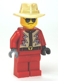 Lego, Minifigure, City, Town, Red Jacket with Tan and White Zigzag Pattern, Red Legs, Tan Fedora, Black and Silver Sunglasses, TWN183