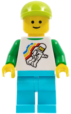 Lego, Minifigure, Town, Classic Space Minifigure Floating Pattern, Medium Azure Legs, Lime Short Bill Cap, Standard Grin, TWN304
