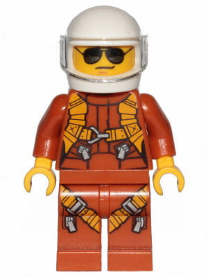 Lego, Minifigure, Town, Pilot - Dark Orange Jumpsuit, Dark Orange Legs with Straps, White Helmet, Trans-Clear Visor, Black and Silver Sunglasses, TWN364
