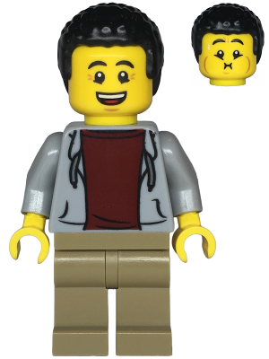 Lego, Minifigure, City, Town, Dad - Light Bluish Gray Hoodie with Dark Red Shirt, Dark Tan Legs, Black Hair, TWN477