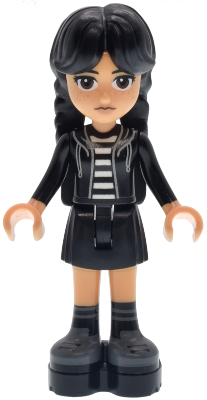 Lego, Minifigure, Wednesday, Wednesday Addams - Black Hoodie, Skirt, Platform Soles, wed006
