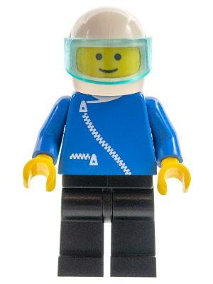Lego, Minifigure, City, Jacket with Zipper - Blue, Black Legs, White Helmet, Trans-Light Blue Visor, ZIP026