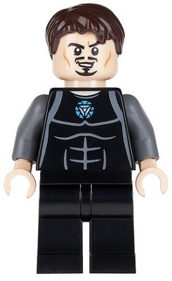 Lego Minifigure, Super Heroes, Iron Man 3, Tony Stark, Black and Dark Bluish Gray Jumpsuit, SH069