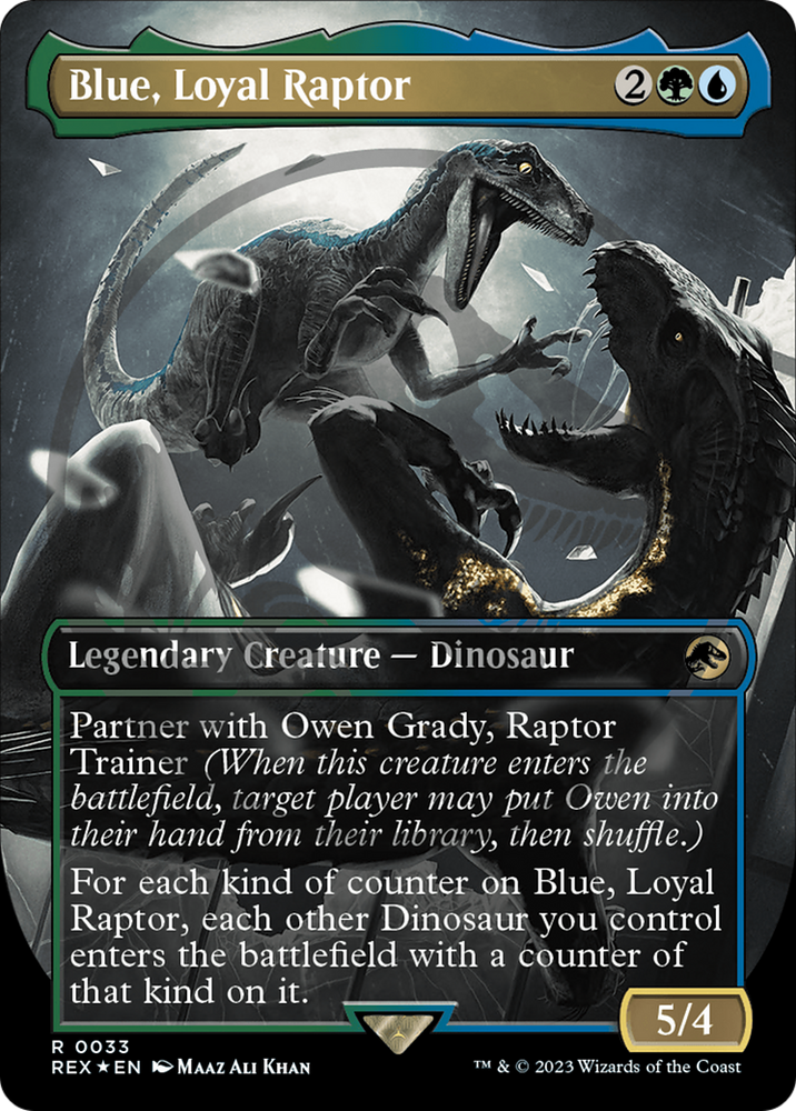 mtg jurassic world emblem cards Blue, Loyal Raptor Emblem (Borderless) [Jurassic World Collection Toke