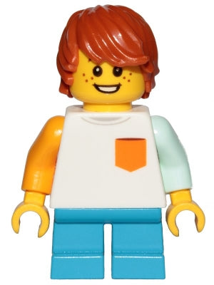 Lego, Minifigure, City, Town, Boy Freckles, White Shirt Orange Pocket, CTY1023