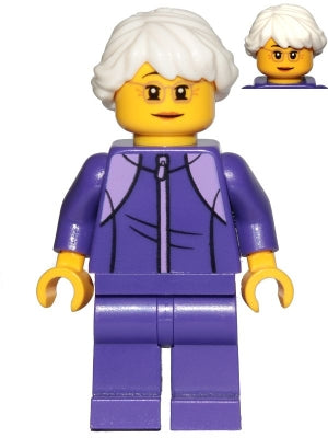 Lego, Minifigure, City, Town, Grandmother, Dark Purple Tracksuit, Glasse, CTY1024