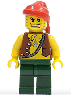 Lego, Minifigure, Pirates, Pirates II, Pirate with Vest and Anchor Tattoo, PI130